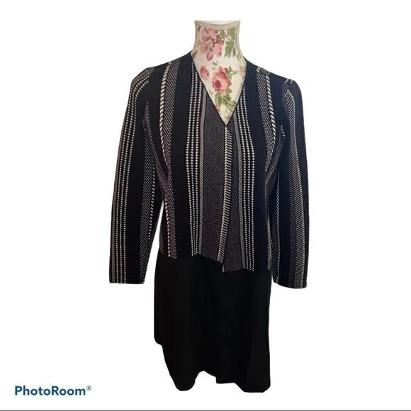 ALFANI Womens Black Striped Long Sleeve Open Top - Picture 9 of 12